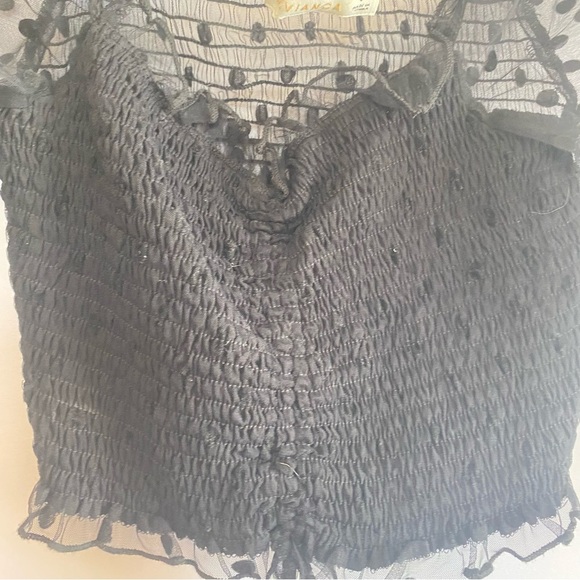 C. Vianca Black‎ Puff Sleeve Crop Blouse with Tie Front - Picture 3 of 6